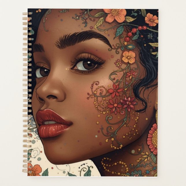 Serenity Noir Floral Afrocentric Notepad Planer (Vorderseite)