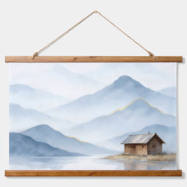 Serenity Peaks — Gold Mountain Landscape Tapestry Wandteppich Mit Holzrahmen