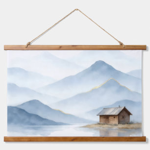 Serenity Peaks — Gold Mountain Landschaftsteppich Wandteppich Mit Holzrahmen