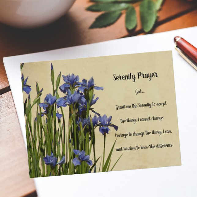 Serenity Prayer Blue Irises Floral Postkarte (Von Creator hochgeladen)