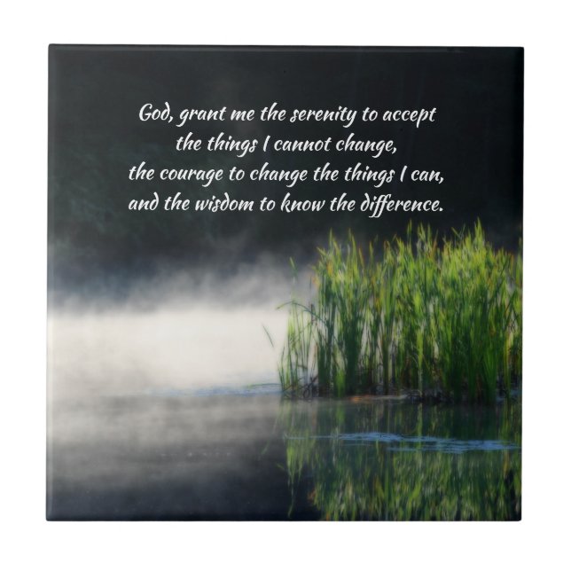 Serenity Prayer Cattails In Mist Inspirational  Fliese (Vorderseite)