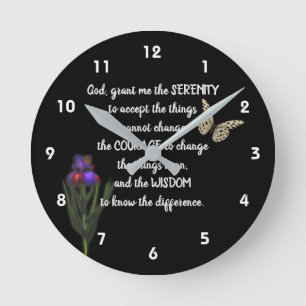 Serenity Prayer Flower Butterfly Inspirational   Runde Wanduhr