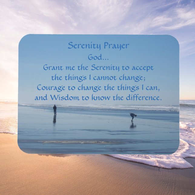 Serenity Prayer Ocean Beach Foto Magnet (Beach Background)