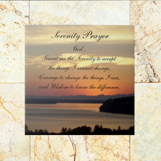 Serenity Prayer Orange Seascape Sunset Fliese (In Situ)