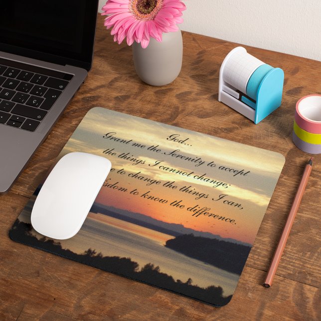 Serenity Prayer Orange Seascape Sunset Mousepad (In Situ)