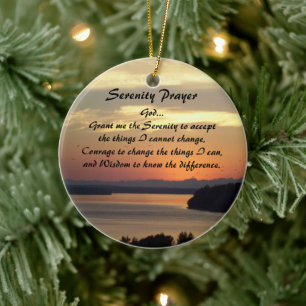 Serenity Prayer Orange Seascape Sunset Photo Keramik Ornament