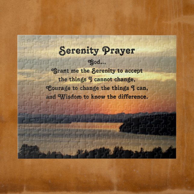 Serenity Prayer Orange Seascape Sunset Puzzle (In Situ)