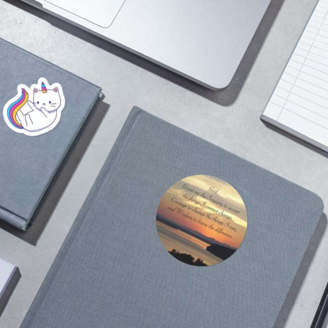 Serenity Prayer Orange Seascape Sunset Runder Aufkleber (In Situ)