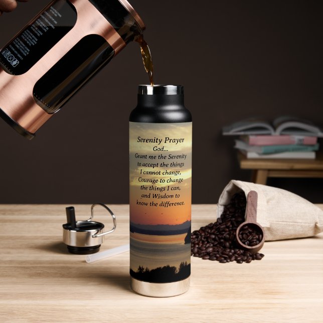 Serenity Prayer Orange Seascape Sunset Trinkflasche (Kaffee)