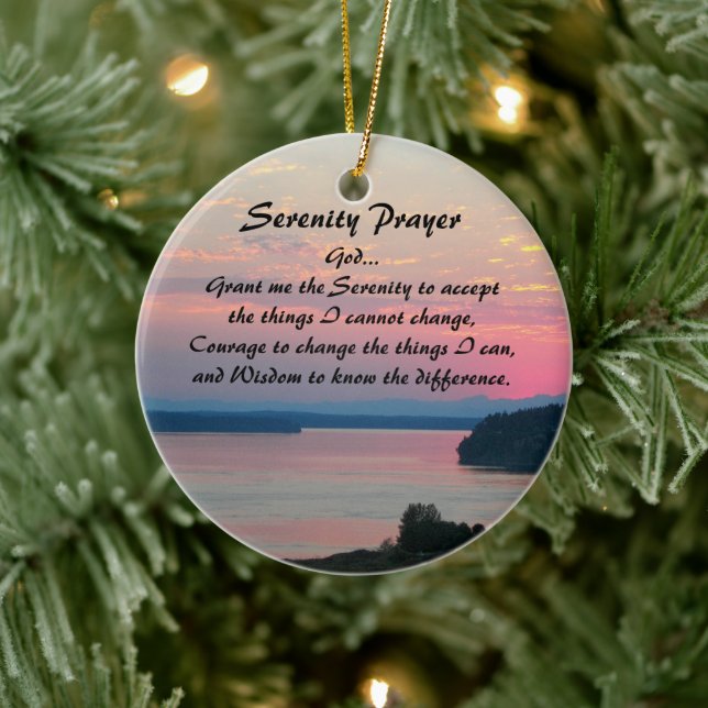 Serenity Prayer Pink Seascape Sunset Foto Keramik Ornament (Baum)
