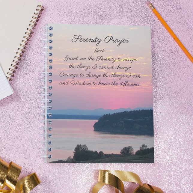 Serenity Prayer Pink Seascape Sunset Foto Notizblock (In Situ)