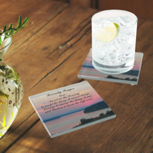 Serenity Prayer Pink Seascape Sunset Glasuntersetzer