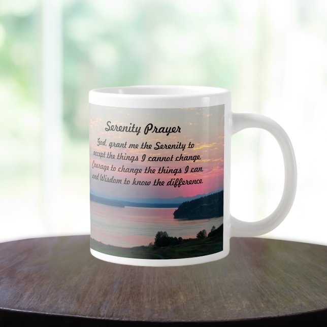Serenity Prayer Pink Seascape Sunset Jumbo-Tasse (In Situ)