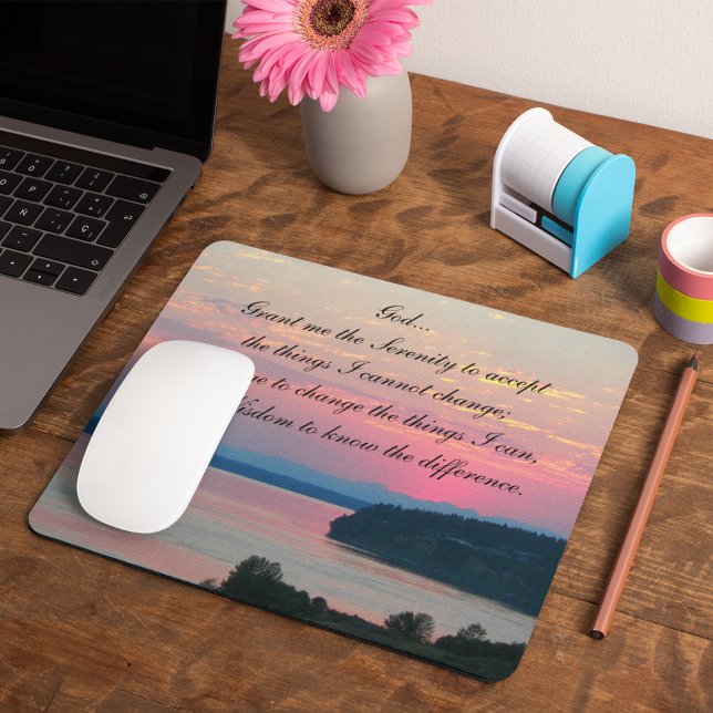 Serenity Prayer Pink Seascape Sunset Mousepad (In Situ)