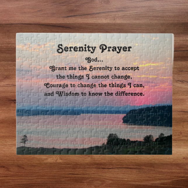 Serenity Prayer Pink Seascape Sunset Puzzle (In Situ)