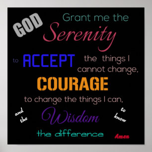 Serenity Prayer Poster, Schwarz mehrfarbig Poster