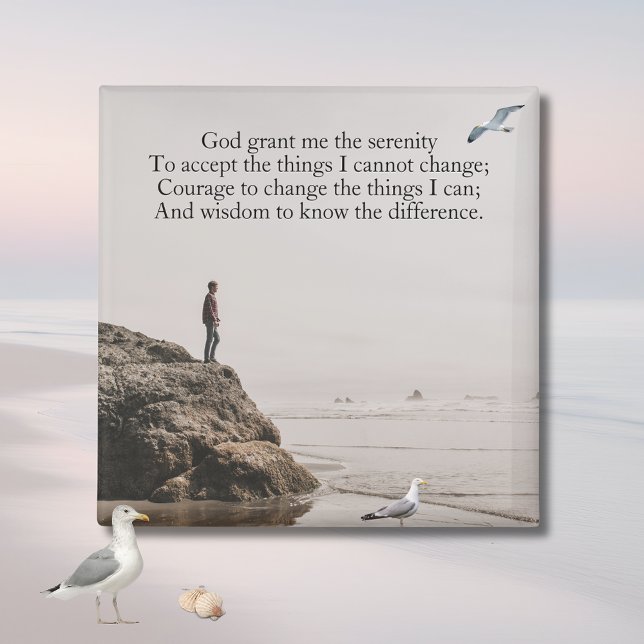 Serenity Prayer Strand Reflexionsszene Magnet (Seagull Contemplating Serenity Prayer Magnet )