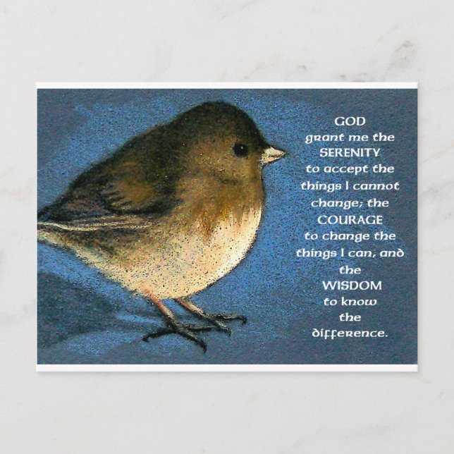 SERENITY PRAYER UND JUNCO ARTWORT POSTKARTE (Vorderseite)