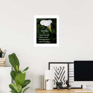 Serenity Prayer White Calla Lily Floral Poster