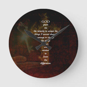 Serenity Prayer With Beautiful Christian Art Runde Wanduhr