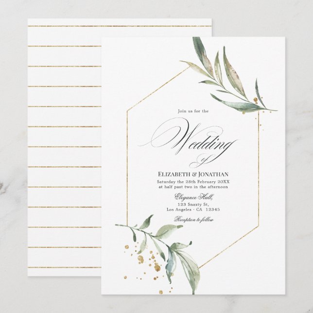 Serenity Simplistic Greenerity Geometric Wedding Einladung (Vorne/Hinten)