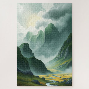 Serenity Vernebelte Berge Smaragdtal Puzzle