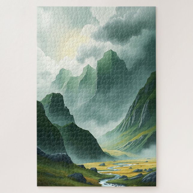Serenity Vernebelte Berge Smaragdtal  Puzzle (Vertikal)