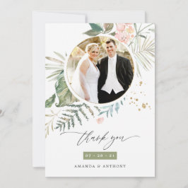 Serenity Watercolor Greenery Geometric Wedding Dankeskarte