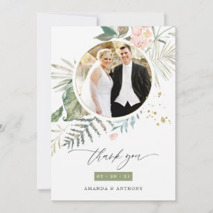 Serenity Watercolor Greenery Geometric Wedding Dankeskarte
