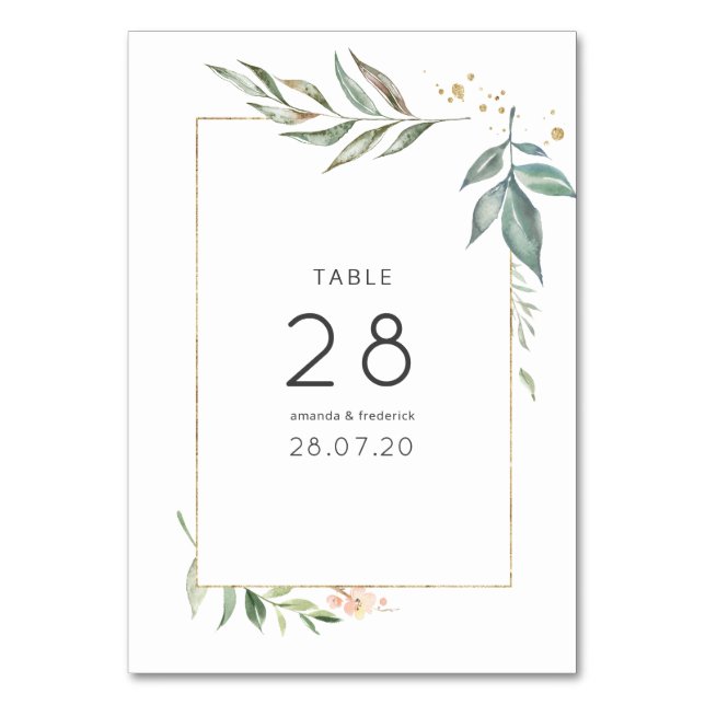 Serenity Watercolor Greenery Geometric Wedding Tischnummer (Vorderseite)