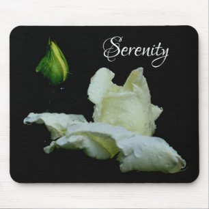 Serenity White Rosenknospe Inspirational Words Mousepad