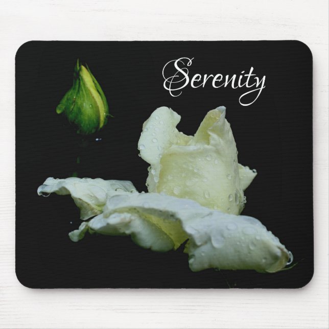 Serenity White Rosenknospe Inspirational Words Mousepad (Vorne)