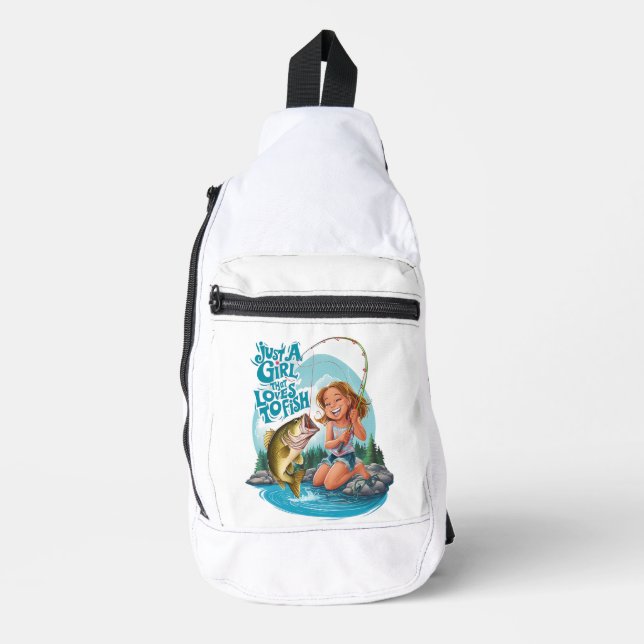 Serenitys Fang: Girl Fishing on a Rock Crossbody Bag (Vorderseite)