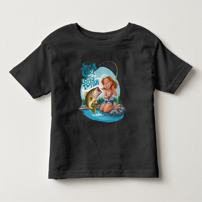 Serenitys Fang: Girl Fishing on a Rock Kleinkind T-shirt (Vorderseite)