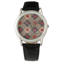 SERESHKI COLLECTION Rose & Leopard Watch BLK 34 mm Armbanduhr