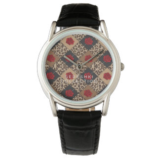 SERESHKI COLLECTION Rose & Leopard Watch BLK 34 mm Armbanduhr