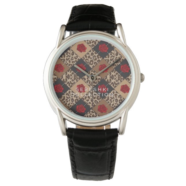 SERESHKI COLLECTION Rose & Leopard Watch BLK 34 mm Armbanduhr (Vorderseite)