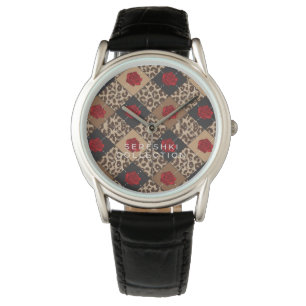 SERESHKI SAMMLUNG Rosen-u. Leopard-Uhr Schwarzes Armbanduhr