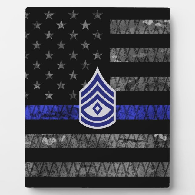 Sergeant mit Diamond Thin Blue Line Distressed Fl Fotoplatte (Vorderseite)