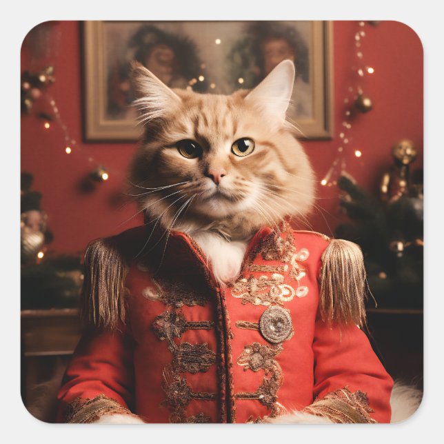 Sergeant Pepper Cat Quadratischer Aufkleber (Vorderseite)