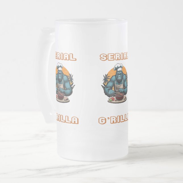 Serial G'rilla Master GRILLEN Griller Fun Pun Mattglas Bierglas (Vorderseite Links)