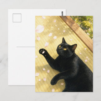 series_4_11|Spring Petals Tatami Black Cat Art Postkarte
