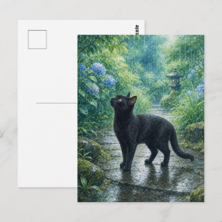 series_4_4|Summer Rain Black Cat Japanese Art Postkarte
