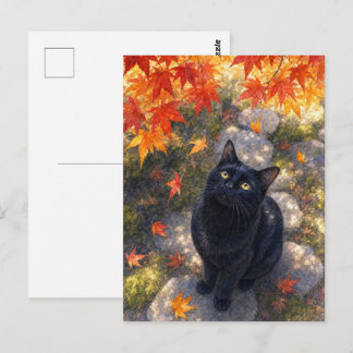 series_4_6|Autumn Maple Black Cat Japanese Art Postkarte