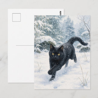 series_4_7|First Snow Forest Black Cat JP Art Postkarte