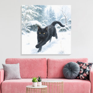 series_4_7|Winter Snow Cat Square Japanese Art Leinwanddruck