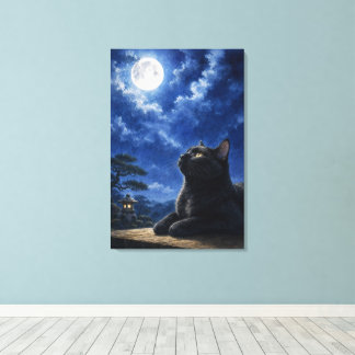 series_4_8|Full Moon Night Black Cat Japanese Art Leinwanddruck