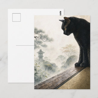 series_4_9|Misty Morning Black Cat Japanese Art Postkarte