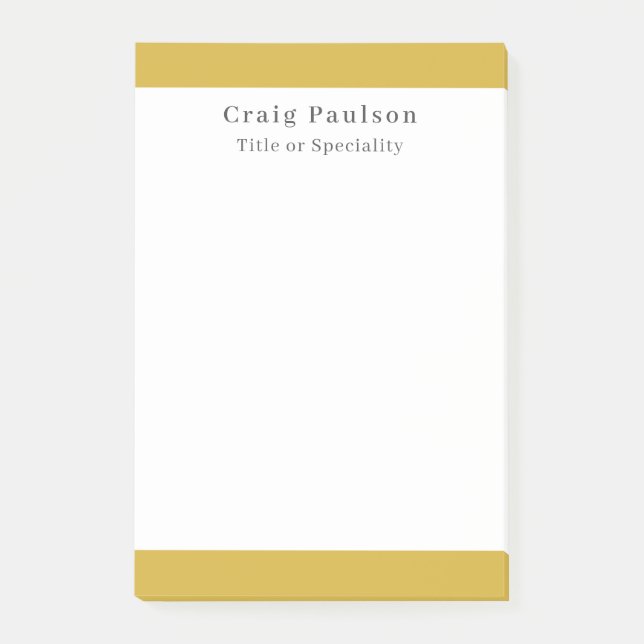 Serif Font Simple Professional Plain Gold White Post-it Klebezettel (Vorderseite)