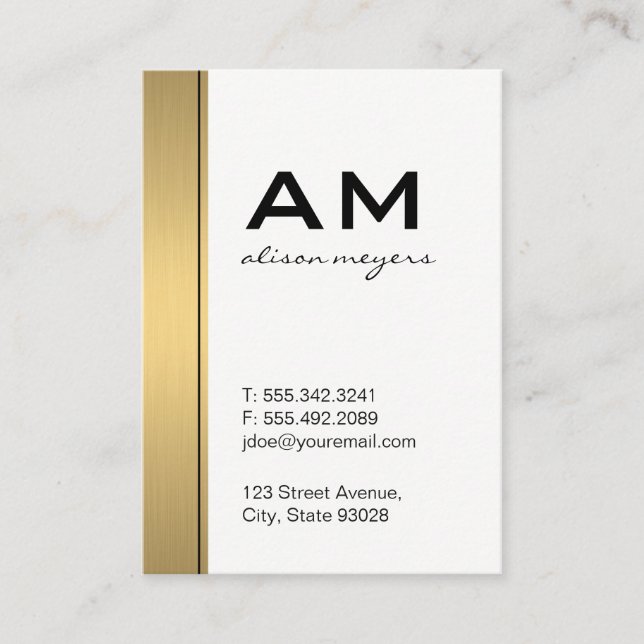 Serif Monogram Gold Metallic Trim Visitenkarte (Vorderseite)